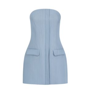 Light Blue Strapless Tailored Mini Dress