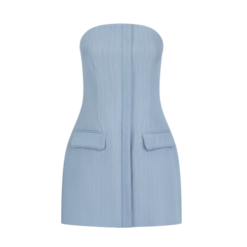 Light Blue Strapless Tailored Mini Dress