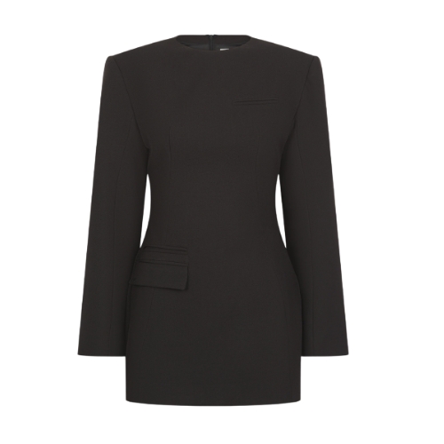 Black Tailored Long-Sleeve Mini Dress